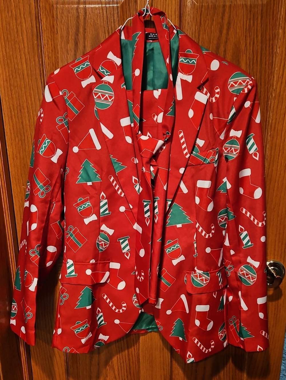 Festive Red Christmas-Print Blazer - Holiday Suit Jacket